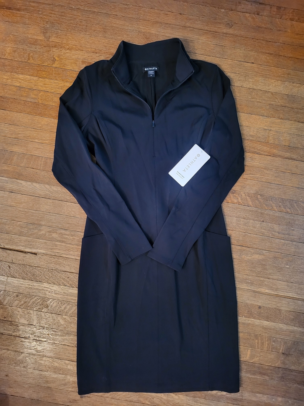 Athleta Delancy Dress Black Long-Sleeve Zip-Front Dress
